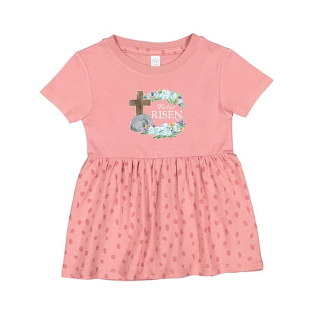

Inktastic Easter He Has Risen with Cross and Flowers Girls Baby Dress