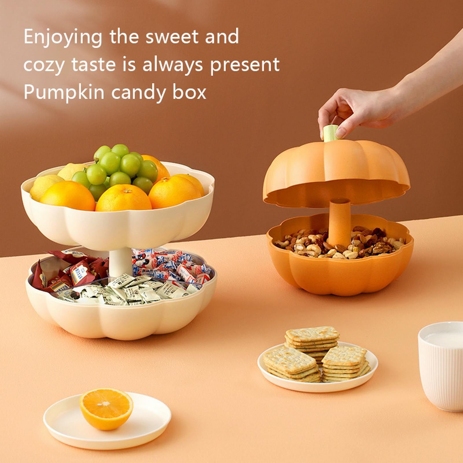 Clearance Fruit Plate under $20,Stacked Pumpkin Snack Holder Halloween Divided Serving Pumpkin Snack Tray With Lid Pumpkin Snackle Box Container With 3 Compartments Pumpkin Snack Bowl Stand