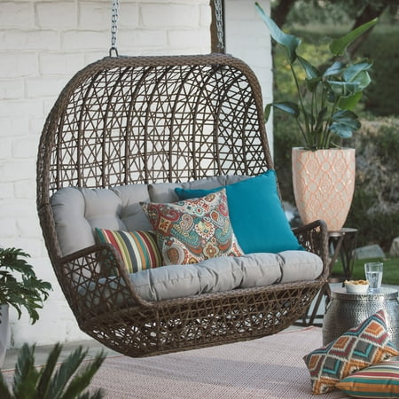 Belham Living Rayna All Weather Wicker Loveseat Porch Swing with Cushion