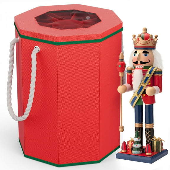Nutcracker Storage Box, Octagonal Figurine Collectible Organizer with Clear Top & Handles, Christmas Decor Storage for 9-16" Holiday Figurines and Soldier Dolls Collection