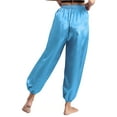 thumbnail image 2 of Doomiva Women's Belly Dance Harem Pants Shiny Sequin Tassel Trouser Arabic Halloween Loose Pants Bloomers Sky Blue M, 2 of 6