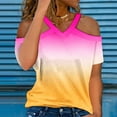 thumbnail image 2 of Lovskoo Womens Summer Tops Trendy Gradient Print V-Neck Off Shoulder Casual Short Sleeved Top Shirt Yellow, 2 of 6