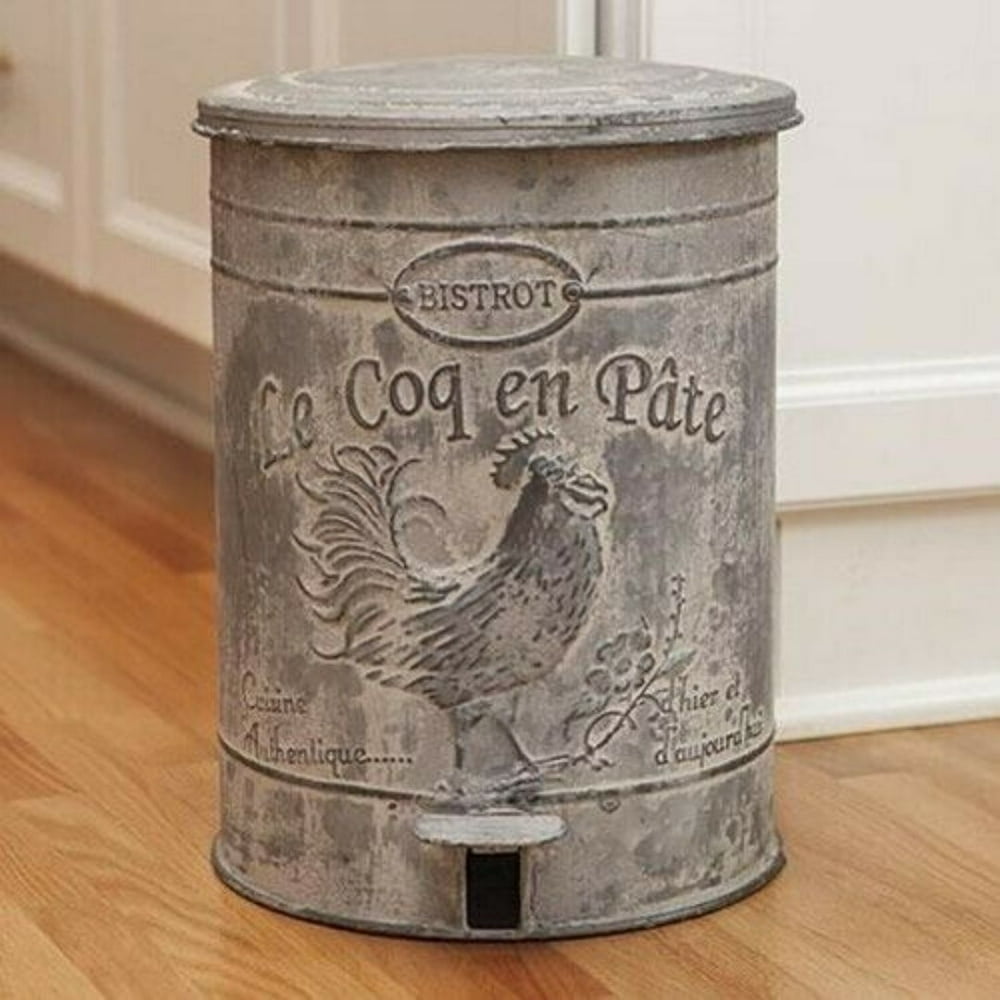 Farmhouse Distressed Galvanized Bistro Trash Bin Measures 14" High by