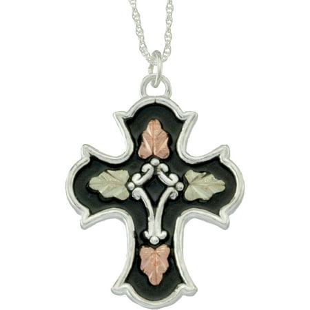 Black Hills Gold Jewelry by Coleman Co. 10kt and 12kt Black Hills Gold and Sterling Silver Antiqued Cross Pendant, 18