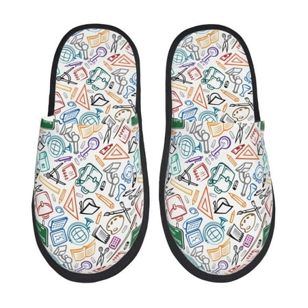 

Rateoe Back To School Pattern Fuzzy Slippers Fuzzy Soft House Slippers Plush Furry Warm Cozy Open Toe Fluffy Home Shoes-Medium