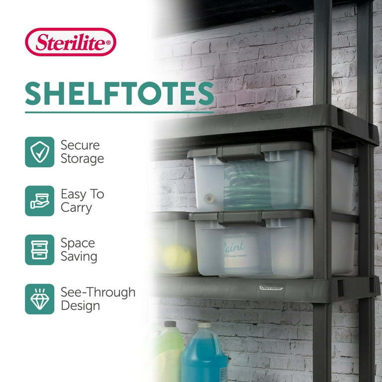 Sterilite 25 Quart Shelf Tote with Flat Gray Lid and Platinum