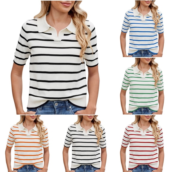 Women's Striped Sweater Lapel Cardigan Tops Blouses S Crewneck Long Sleeve Loose Fit Casual Work Office Vacation Outfits Fashion Essential Gift for Women | CSEONE,Black L