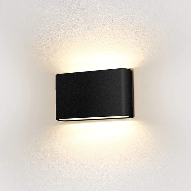 Aplique de pared exterior de aluminio, lámpara de pared impermeable, 6 W, 3000 K, luz cálida, luz de seguridad para porche, IP54 resistente al agua, iluminación exterior de arriba a abajo, color negro
