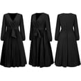 thumbnail image 5 of HLSOHJP Women's Pleated Midi Dress Long Sleeve V-Neck Belted Tie Waist Lace Up A-Line Chiffon Wrap Dress, 5 of 6