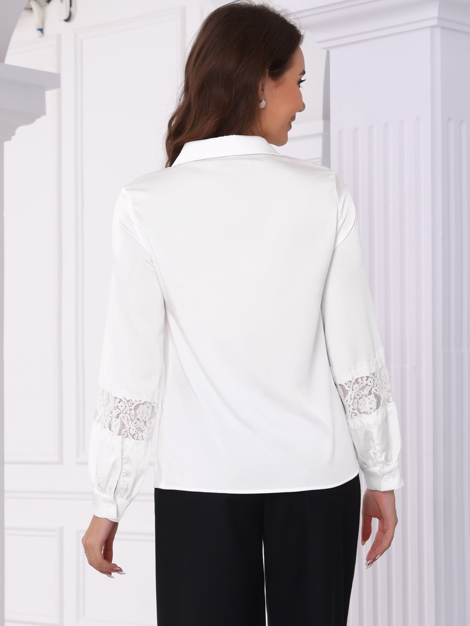 DARING DIVA Women's Point Collar Long Sleeve Office Shirt XS White
