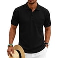 thumbnail image 5 of Hearthz S-5XL Polo Shirts for Men Waffle Textured Short Sleeve Shirt for Men Big and Tall Solid Color Golf Polos for Men with Chest Pocket Black M, 5 of 7