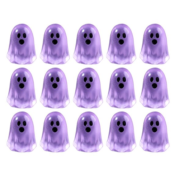 25 Pack Tiny Glowing Ghost Resin Figurine Halloween Multicolor Mini Desktop Ornament For Tiered Tray Micro Landscape Home Party(Purple-25PCS)