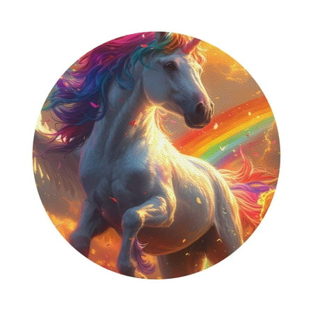 

Matuu Rainbow Sunset Cloud White Horse for Cup Coasters Set of 6 Leather Coasters Desk Coasters for Office Measures 4” x 4” Round Shape
