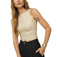 thumbnail image 3 of Women's Round Neck Slim Shiny Silk Sexy Y2K Top, 3 of 5