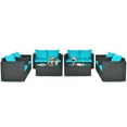 thumbnail image 2 of Costway 8PCS Patio Rattan  Cushioned Sofa Chair Coffee Table Turquoise, 2 of 10