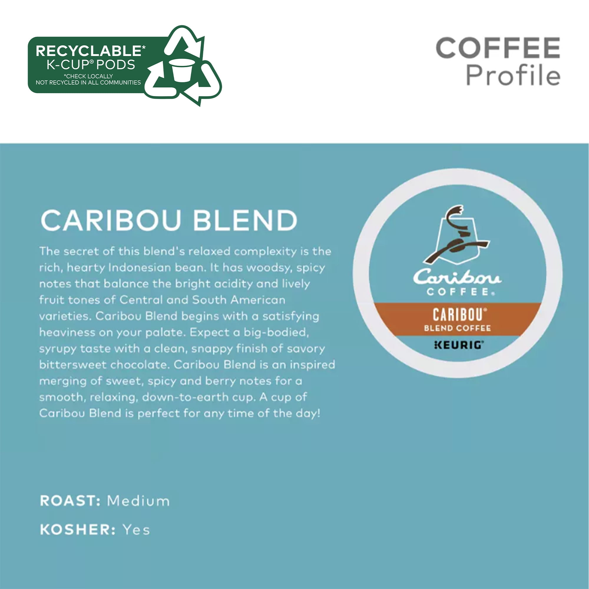 Caribou Coffee, Caribou Blend Medium Roast K-Cup Coffee Pods, 60 Count