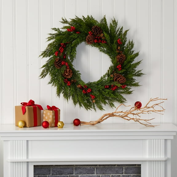 Nearly Natural Plastic Holiday Wreath, 32.00" (Assorted Colors)