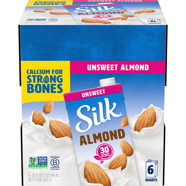 (Pack of 6) Silk ShelfStable Unsweetened Almond Milk, 1 Quart