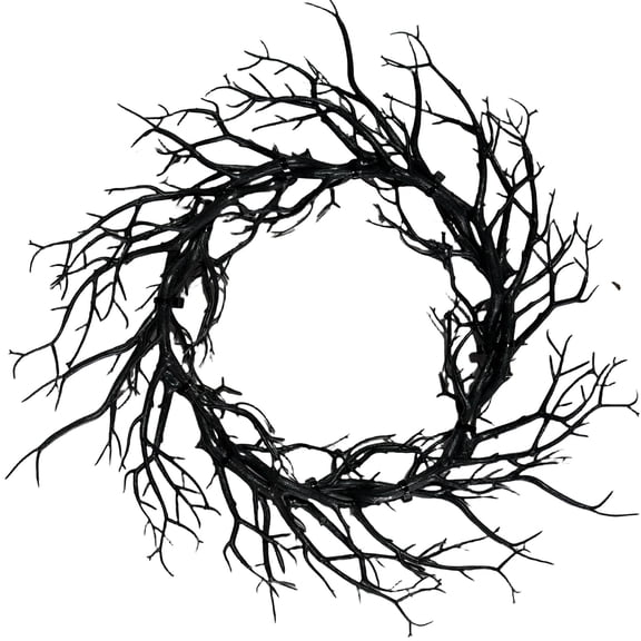 Black Twig Wreath for Halloween, Spooky Bare Branch Wreath for Front Door, Gothic Twig Wreath for Halloween Party Decor