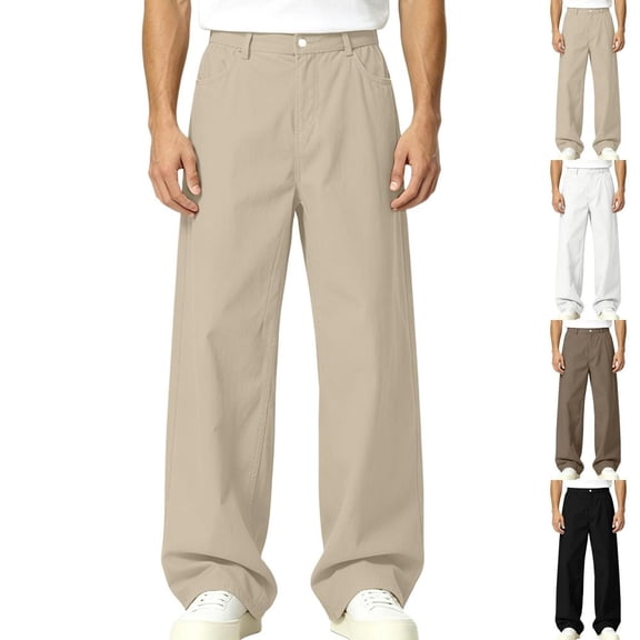 Bxsruta Men's Casual Pants Relaxed Fit Straight Leg Trousers Everyday Wear
