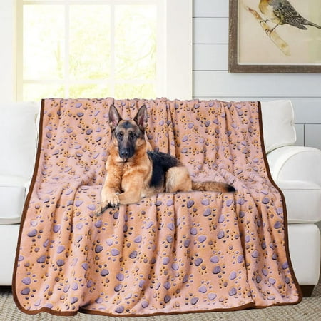 Upgraded Dog Blankets for Large Dogs, Dog Cat Blankets Washable 50" x 60", Soft Pet Mat Throw Cover for Kennel Crate Bed, Cute Paw Pattern,Waterproof Dog Blanket, Pet Blanket (1 Pack Brown)
