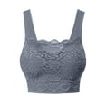 thumbnail image 2 of URBAN DAIZY Women's Seamless Front Lace Cover Removable Padded Sports Bra Wirefree Comfort Yoga Crop Tank Top Bralette Cami A08_NT6632 Middle Grey L/XL, 2 of 7