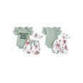 thumbnail image 3 of Aojekbee Baby Girl Summer Set, Letter Print Short Sleeve Ribbed Romper Floral Shorts Bow Headband Infant Toddler 3 Piece Outfits, 3 of 10