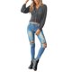 thumbnail image 5 of SAYOO Mujeres Primavera Verano Prendas de punto, Color sólido Manga larga Cuello en V Fruncido Cierre de botón Tops delgados SAYOO Moda, 5 of 9