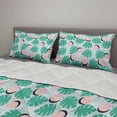 thumbnail image 2 of Acorn Comforter & Sham Bedding Set, Colorful Memphis Style Tropical Hipster Circles Monstera Leaves Minimalist, 3 pcs Duvet Set Microfiber Filling Quilt, 5 Sizes, Sea Green and Rose, by Ambesonne, 2 of 4