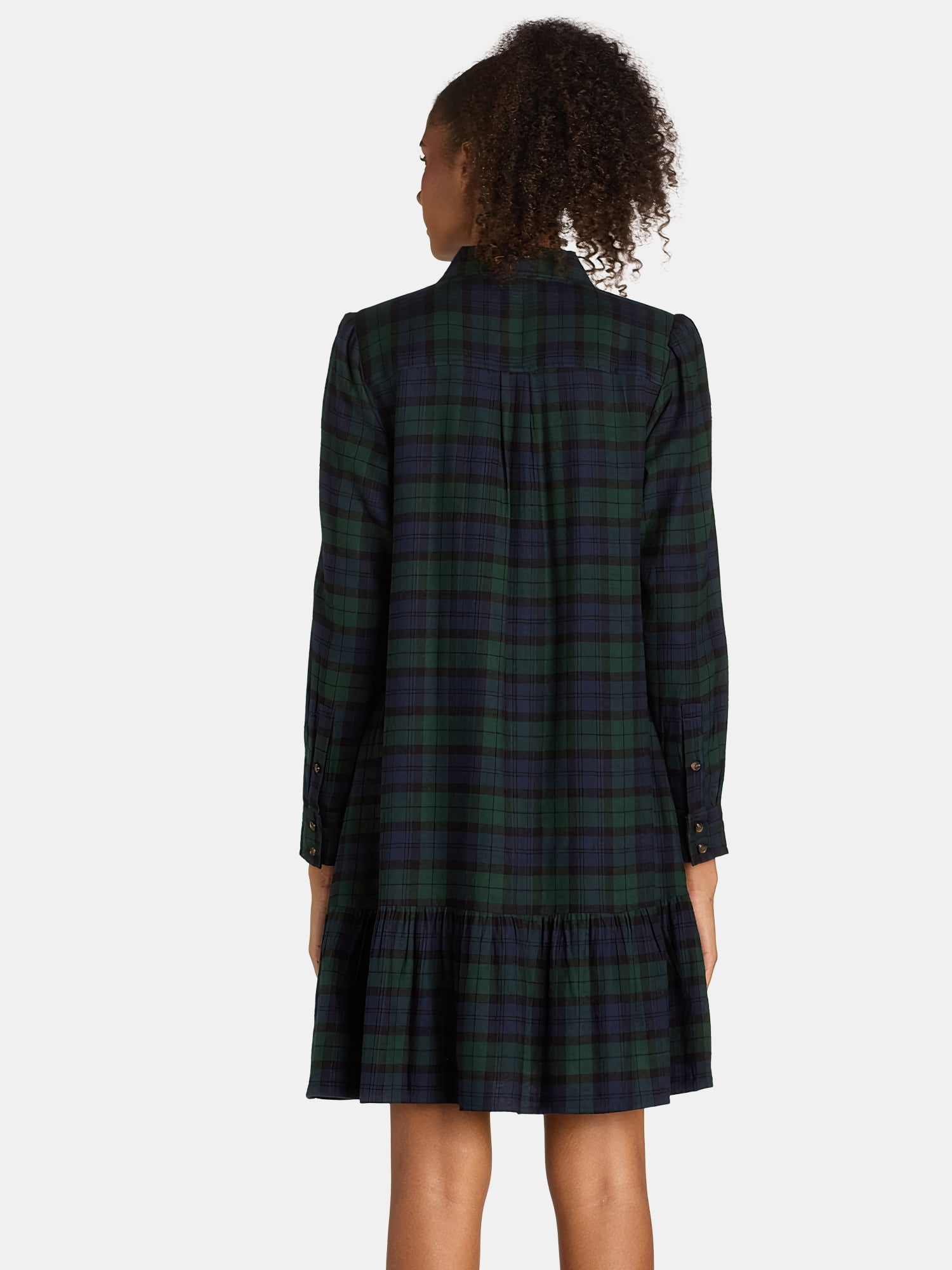 Time and Tru Women's Plaid Mini Dress with Long-Sleeves, Sizes XS-XXXL