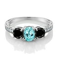 thumbnail image 2 of Gem Stone King 2.04 Ct Oval Blue Apatite Black Diamond 925 Sterling Silver Moissanite Ring (Size 8), 2 of 4