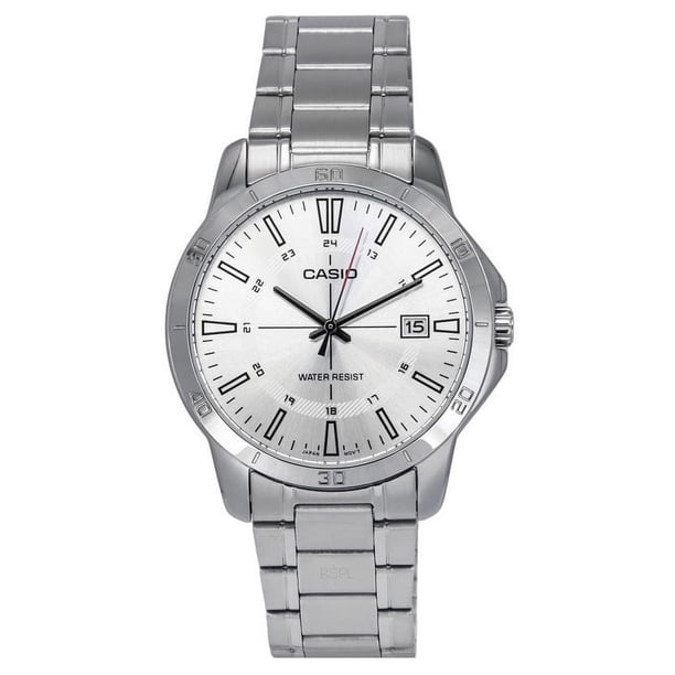Casio Reloj Estándar Analógico de Acero Inoxidable con Esfera Plateada y Movimiento de Cuarzo MTP-V004D-7C para Hombre