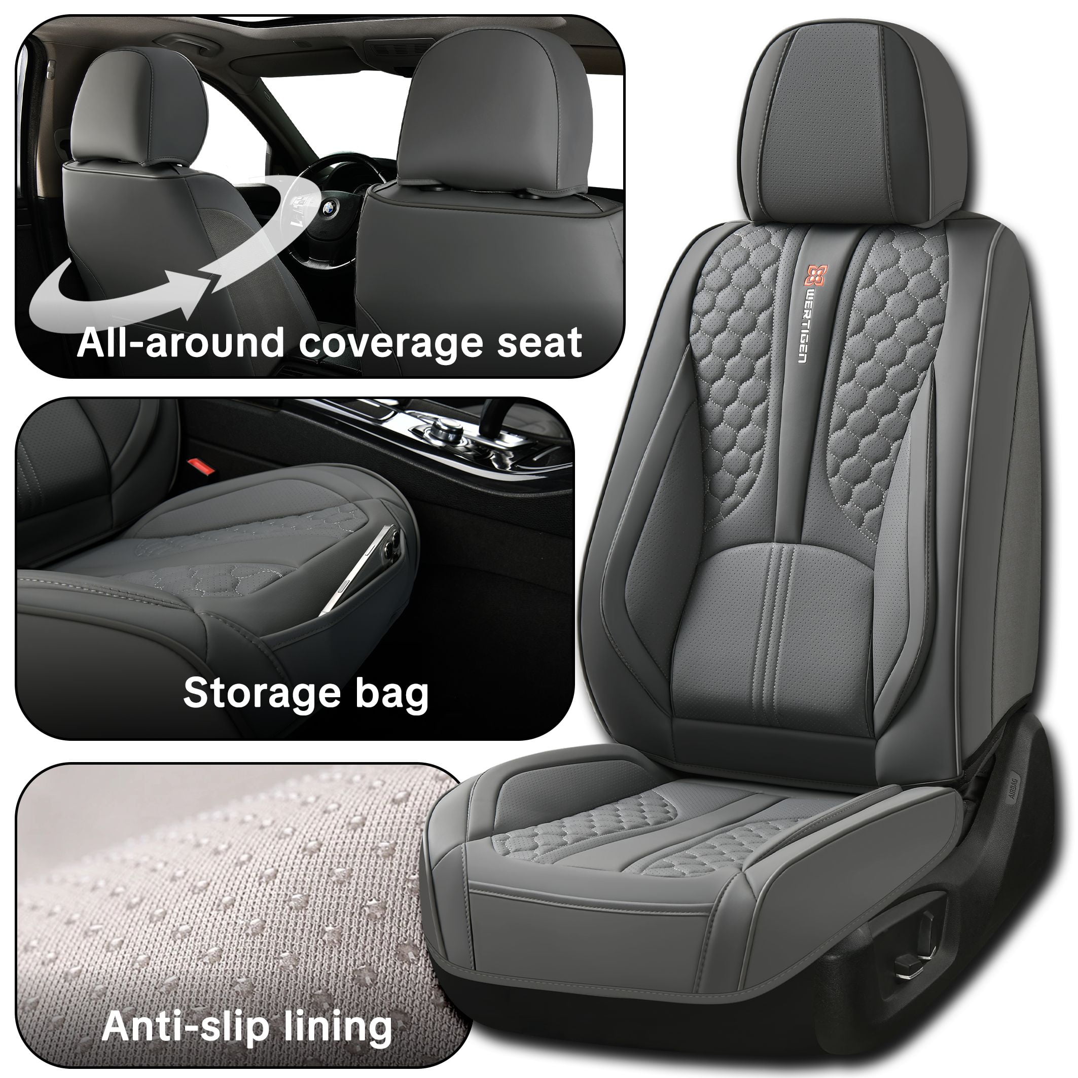 Car Seat Cover for Hyundai Kona 2018-2026, Gray Car Seat Covers, Premium Leather, Full Set of 5 Seats, Waterproof, Anti-Slip, Protect and Upgrade Seats, Beautify the Interior of Old Cars