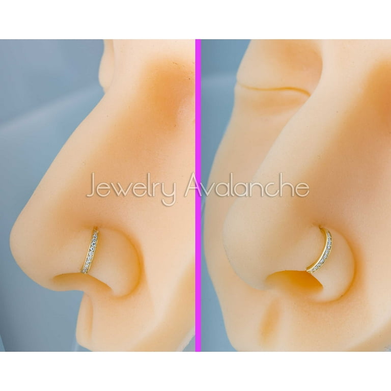 Solid 20G 14Kt White Gold Prong Set 11 Stone Diamond Nose Ring Ear Cartilage Ring April Birthstone Nose Hoop 11PRS11WDWG