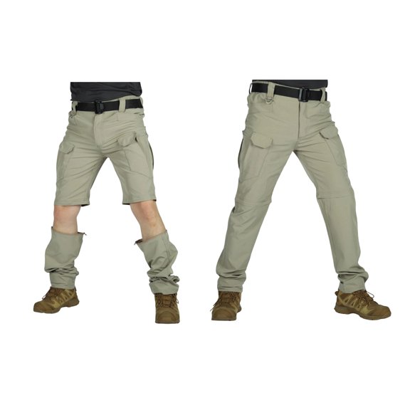 LTTVQM Men's Detachable Multi Pocket Outdoor Cargo Pants Button Closure Waist Ripstop Fabric Water Repellent Quick Dry Trekking Trousers Khaki M