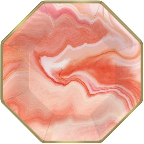 Pantone Living Coral Theme Party 10" Octagonal Plates MARBLE