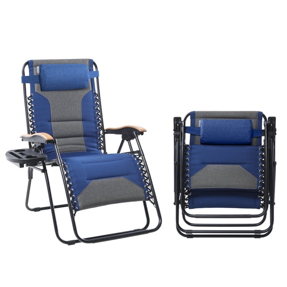 Sophia&William 2 Pieces Outdoor Oversized Padded Zero Gravity Chairs - Navy Blue