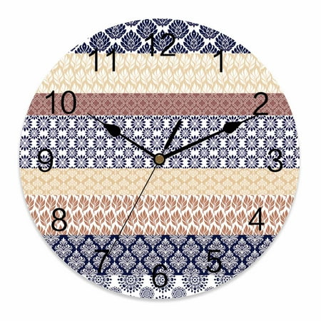Silent Wall Clocks Battery Operated, Vintage Boho Geometric Stripes Round Decorative Wall Clock for Living Room Bedroom Kitchen Bathroom Classroom Decor, 14 Inch Purple Brown