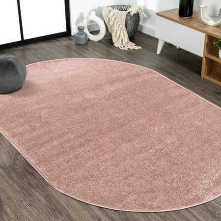 Haze Solid Low-Pile Pink 3 ft. x 5 ft. Oval Area Rug