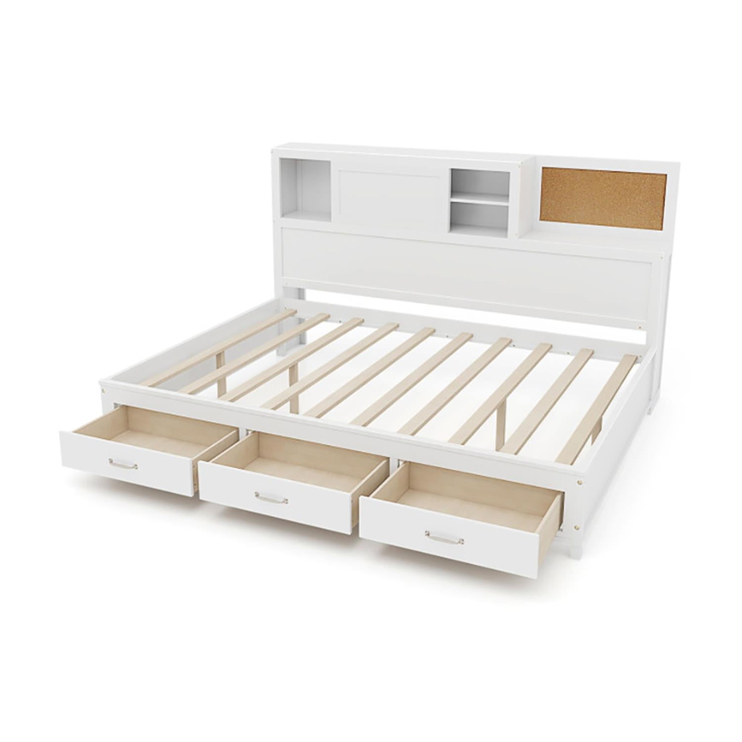 Demi Bonn Twin Size Wooden Daybed with 3 Drawers with Storage Shelves, Modern Wooden Bed Frame for Teens, White