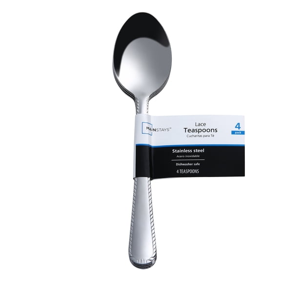 Mainstays Lace Stainless Steel Adult Teaspoon, 4-Piece Set, Silver