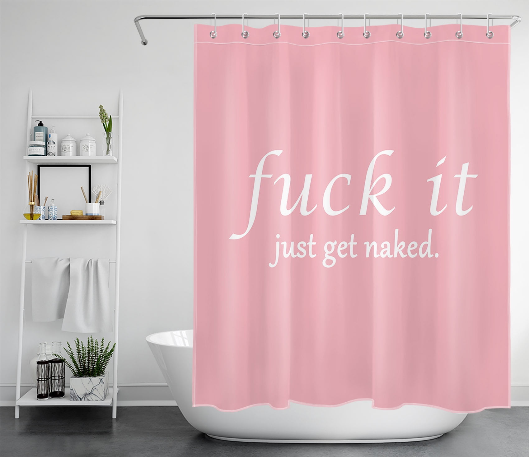 HVEST Get Naked Shower Curtain White Font Humorous Bathroom Shower Curtain With Hooks Funny Pink