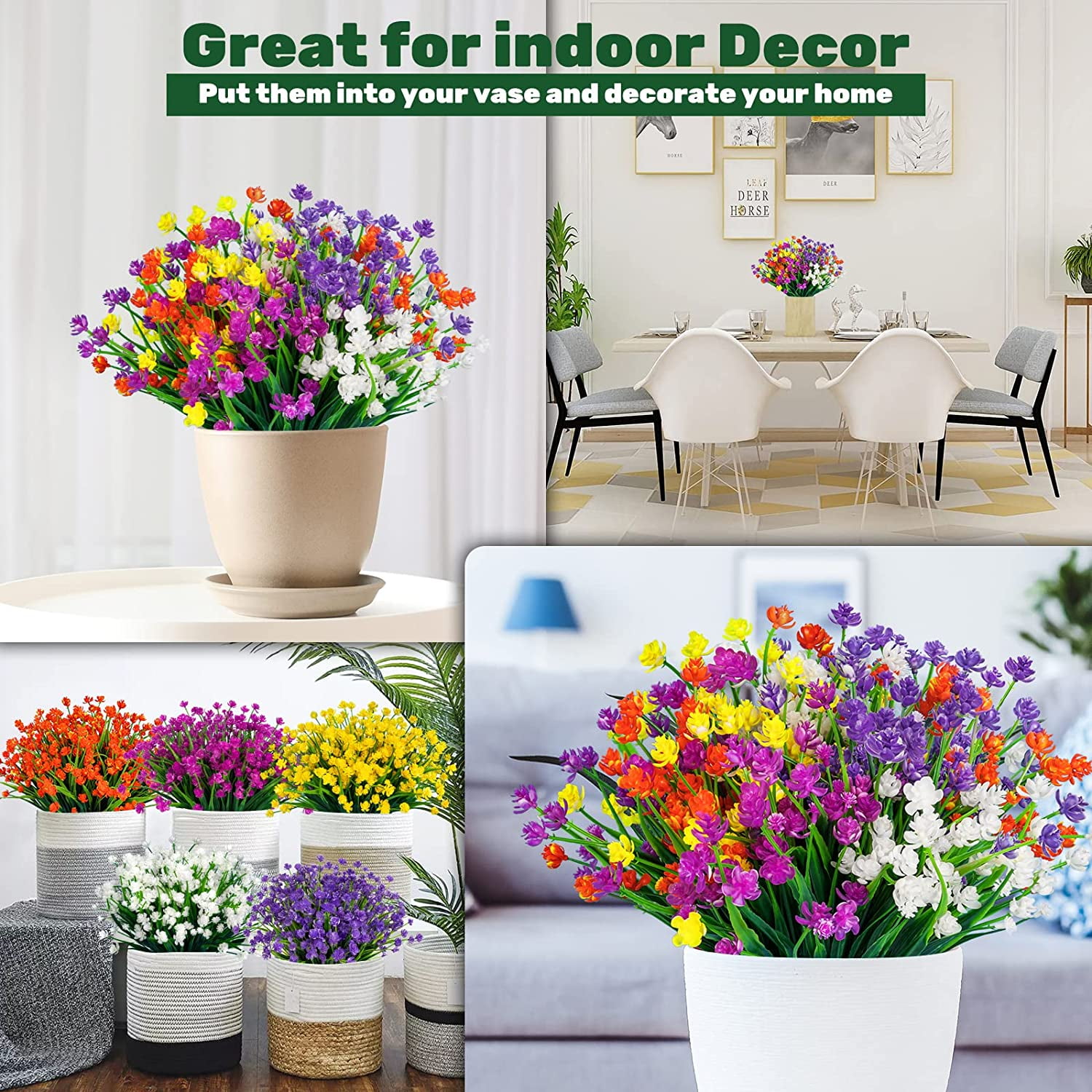 20pcs Artificial Fake Flowers,Plastic Flowers for Outdoor Decoration, UV Resistant Faux Flowers Shrubs, Artificial Plants for Indoor Outside Garden Home Wedding Farmhouse（5 Colors）