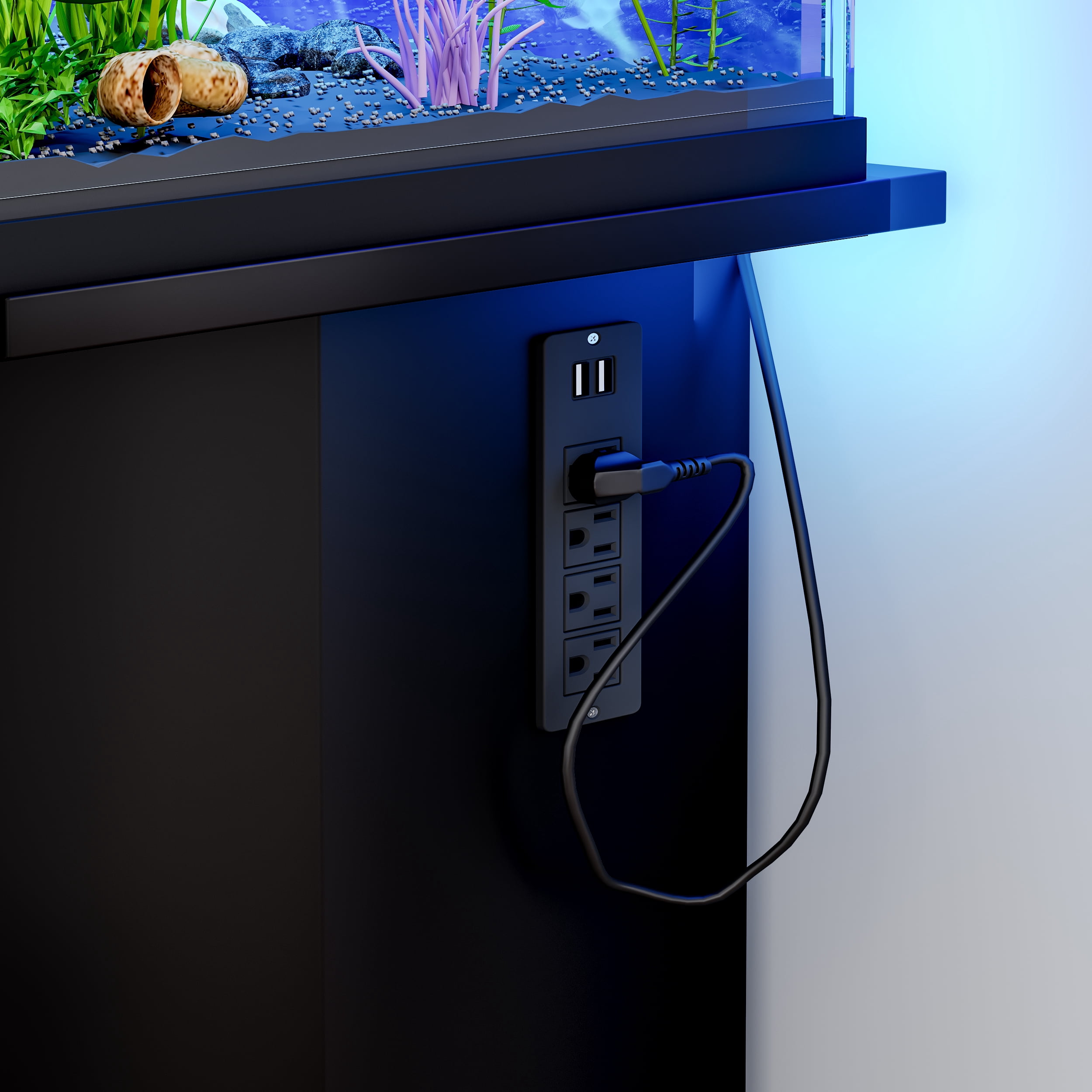 Euroco Modern 55-75 Gallon Fish Tank Stand with Power Outlet (4 AC 2 USB Ports), Heavy Duty Aquarium Stand with Cabinet Storage for Fish Tank, Turtle Tank