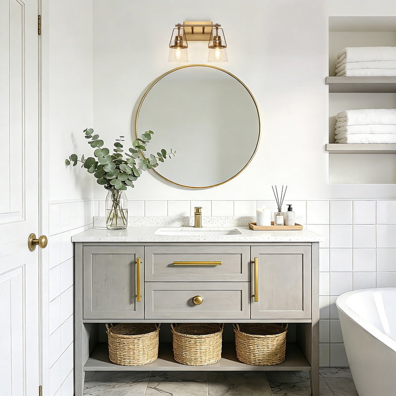 LNC 2-Light Bathroom Vanity Light with Clear Glass Shades,Modern Polished Gold Finishes
