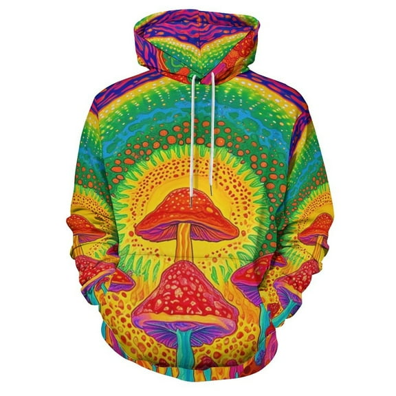 POBUDS Hoodie, Regular Fit Sporty Pullover Hooded Sweatshirt for Men Women Colorful Mushroom S