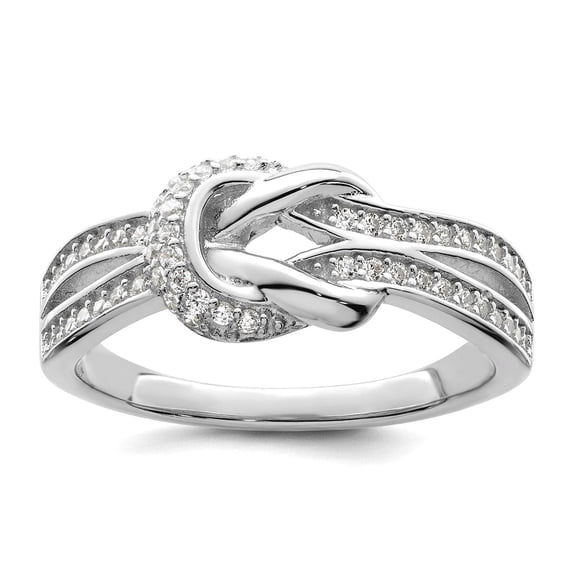925 Sterling Silver Polished Rhodium Plated Cubic Zirconia Knot Ring Size 8 Ring for Women