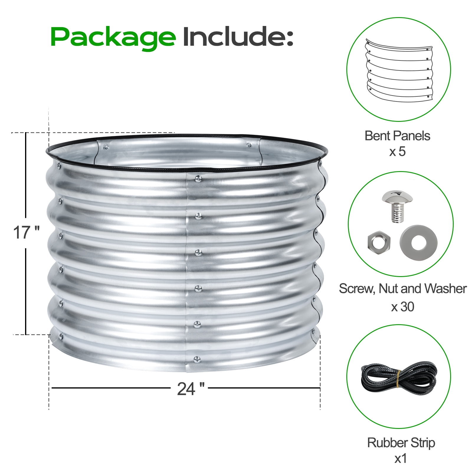 Aoodor 17" Tall 24" Metal Raised Garden Bed, Outdoor Planter Box and Raised Garden Kit for Vegetables, Flowers, and Herbs, Silver