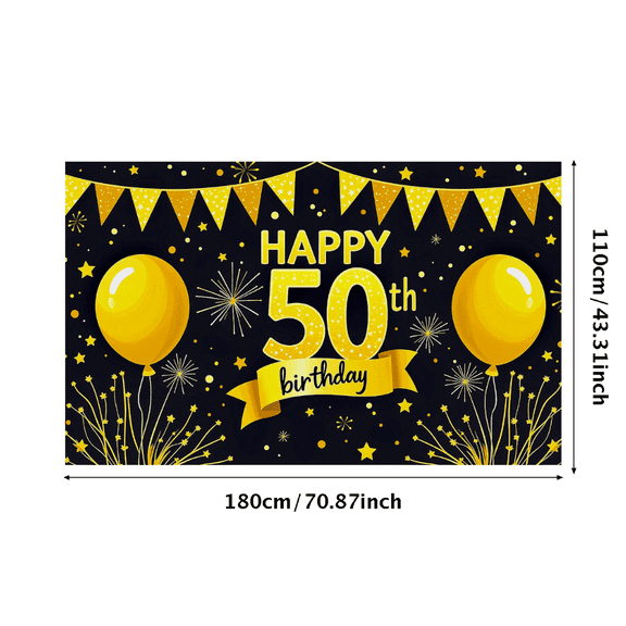 Golden Balloons Stars Fireworks Happy 50th Birthday Banner Backdrop Party Decoration Photography Props Birthday Party Decorations