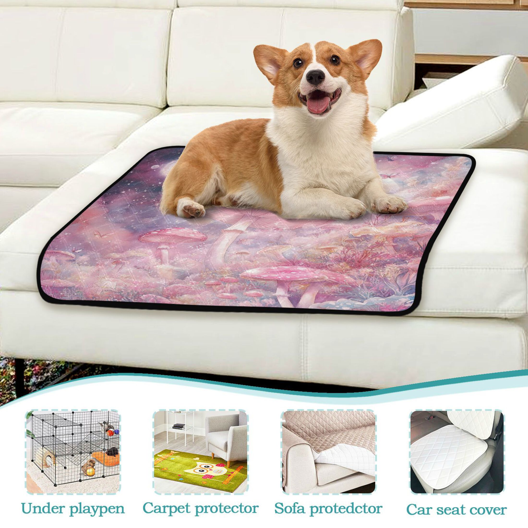 Qxltty Pink Mushroom Butterfly Cat litter Pads Pet Set of 3 Diaper Mats Center Anti-leakage Layer Absorbent Soft and Comfortable